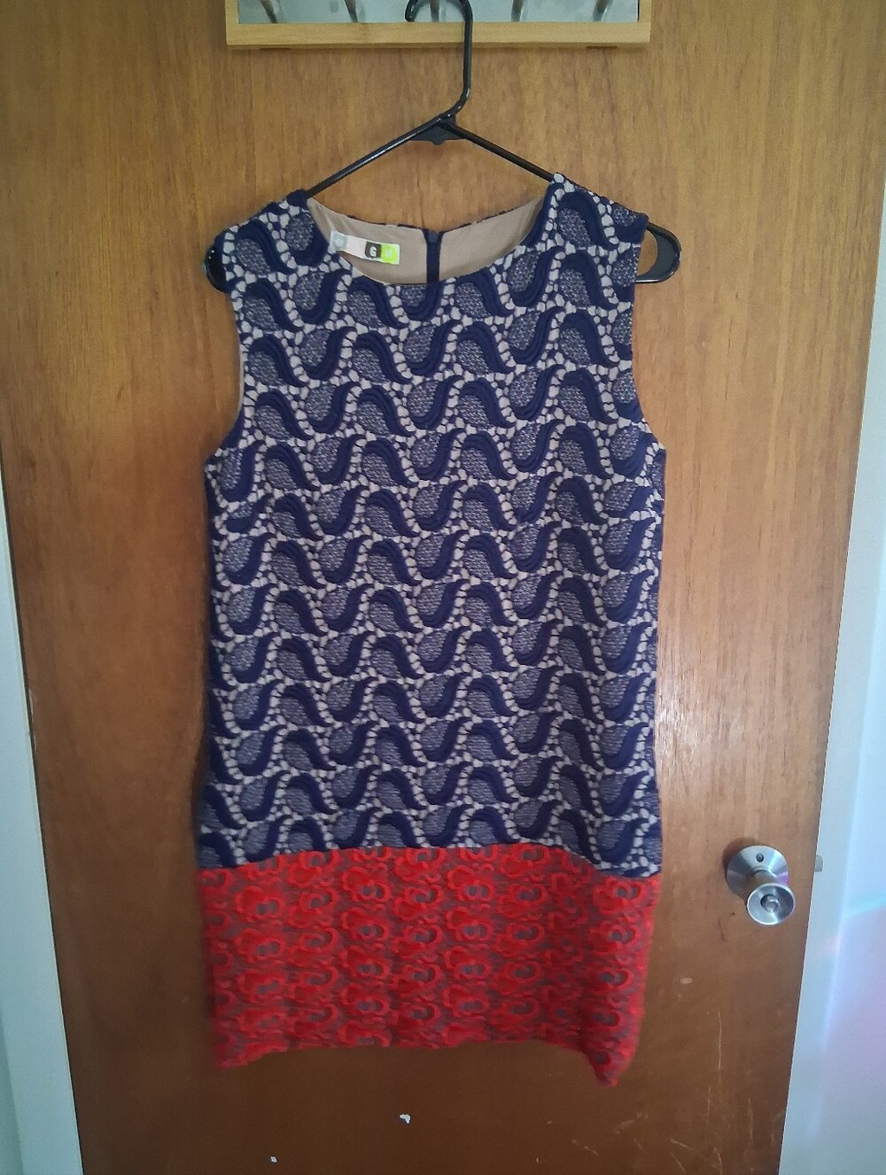 MSGM Navy and Red Patterned Sleeveless Shift Dress
